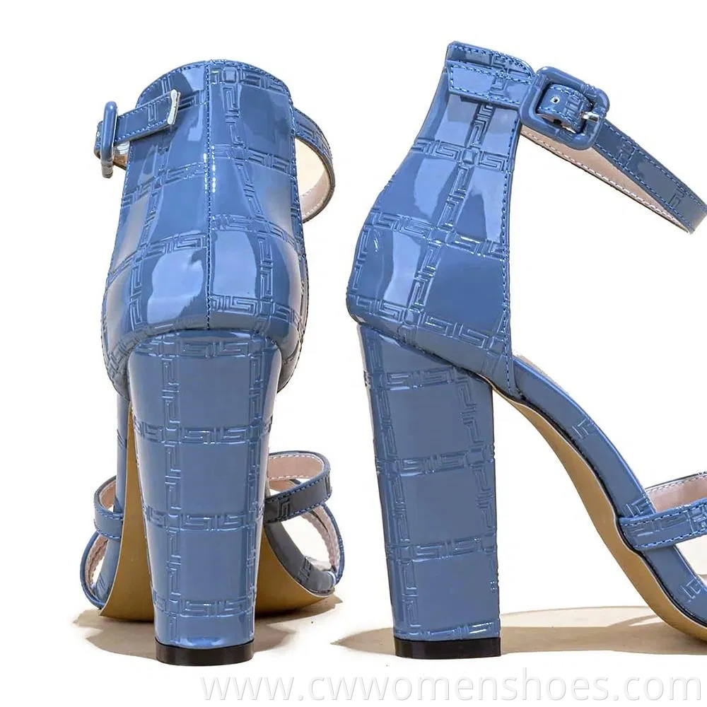 Chunky Square Heel Open Toe Crisscross Buckle Strap Evening Shoes Block Heels